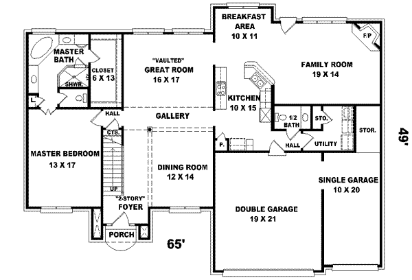Floor Plan - Main Floor for Traditional House Plan #81-544 - 4 bed, 3.5 bath
