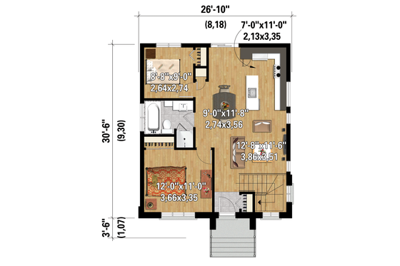 Floor Plan - Main Floor 1 for Contemporary House Plan #25-4268 - 2 bed, 1 bath