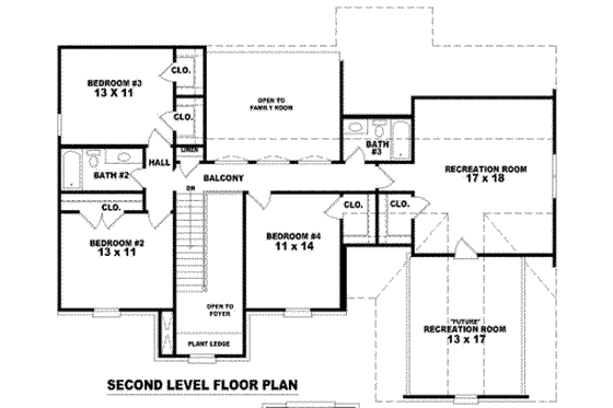 Floor Plan - Upper Floor for European House Plan #81-848 - 4 bed, 3.5 bath