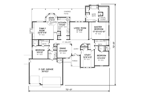 Floor Plan - Main Floor for Traditional House Plan #65-184 - 3 bed, 3 bath
