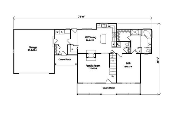 Country style house plan, main level floor plan