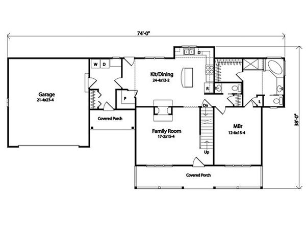 Country style house plan, main level floor plan