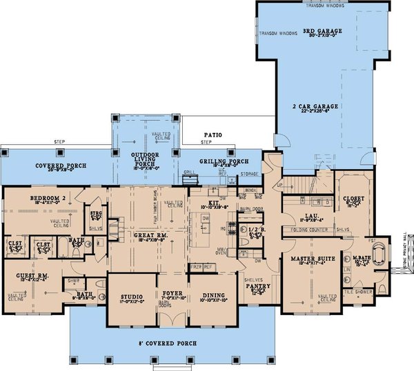 House Blueprint - Floor Plan - Main Floor for Farmhouse House Plan #923-510 - 3 bed, 3.5 bath