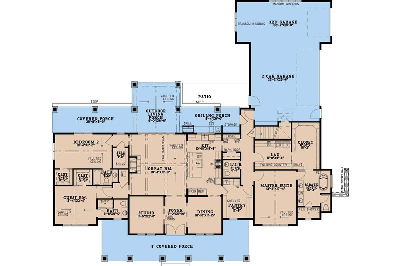 House Blueprint - Floor Plan - Main Floor for Farmhouse House Plan #923-510 - 3 bed, 3.5 bath