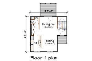 Floor Plan - Main Floor for Craftsman House Plan #79-364 - 2 bed, 3 bath