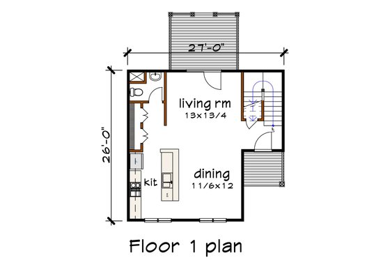 Floor Plan - Main Floor for Craftsman House Plan #79-364 - 2 bed, 3 bath