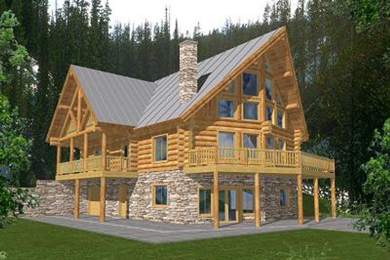 House Design - Log Exterior - Front Elevation Plan #117-415