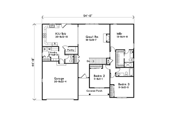 Floor Plan - Main Floor for Ranch House Plan #22-581 - 3 bed, 2.5 bath