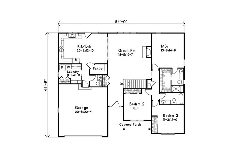 Home Plan - Floor Plan - Main Floor for Ranch House Plan #22-581 - 3 bed, 2.5 bath