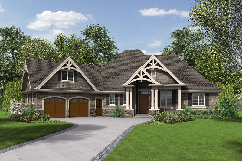 House Plan Design - Front view - 2200 square foot Craftsman home
