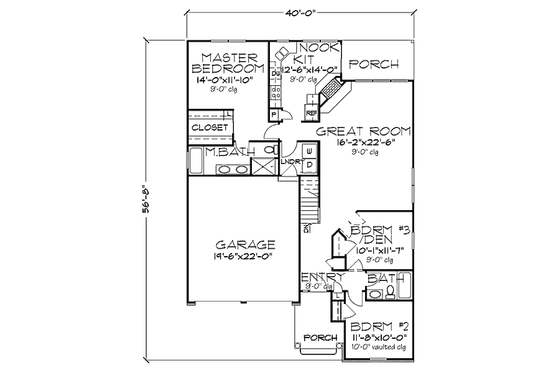 Floor Plan - Main Floor for Bungalow House Plan #320-445 - 2 bed, 2 bath
