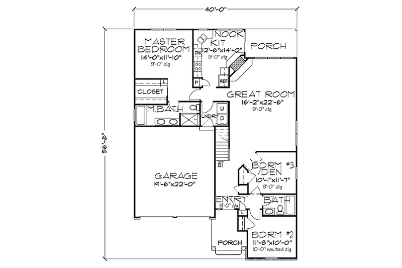 Dream House Plan - Floor Plan - Main Floor for Bungalow House Plan #320-445 - 2 bed, 2 bath