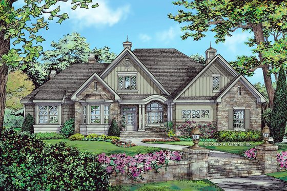 Exterior - Front Elevation 3 for European House Plan #929-1056 - 4 bed, 3 bath