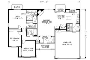 Floor Plan - Main Floor for Craftsman House Plan #53-461 - 3 bed, 2 bath