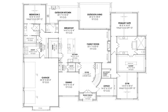 Floor Plan - Main Floor for European House Plan #1096-1 - 4 bed, 4.5 bath