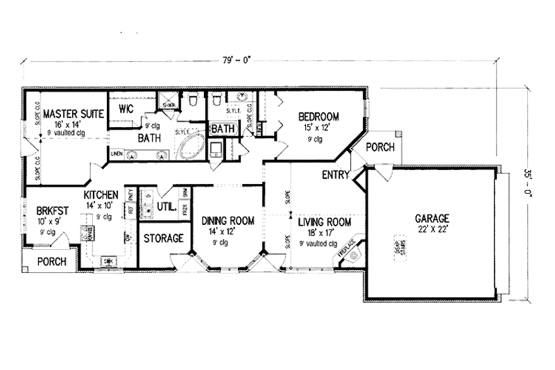 Home Plan - Floor Plan - Main Floor for Traditional House Plan #45-521 - 2 bed, 2 bath