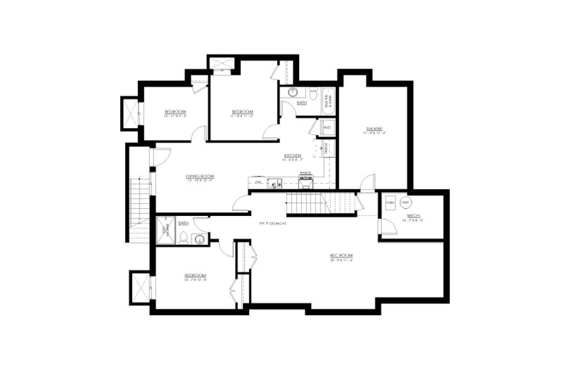 House Design - Floor Plan - Lower Floor for Colonial House Plan #1114-18 - 3 bed, 3.5 bath