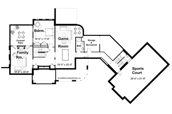 Floor Plan - Lower Floor for Craftsman House Plan #928-30 - 3 bed, 4 bath