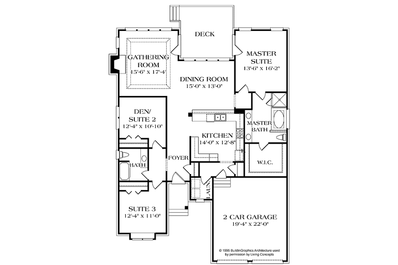 Dream House Plan - Floor Plan - Main Floor for Ranch House Plan #453-128 - 3 bed, 2 bath