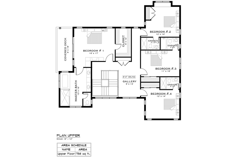 House Plan Design - Floor Plan - Upper Floor 1 for Farmhouse House Plan #1101-2 - 5 bed, 5.5 bath