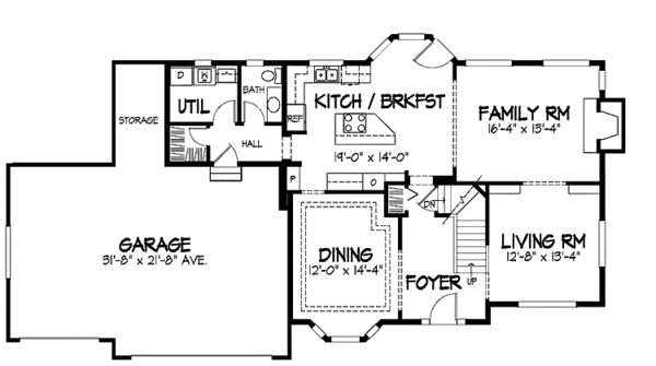 Architectural House Design - Colonial Floor Plan - Main Floor Plan #320-883