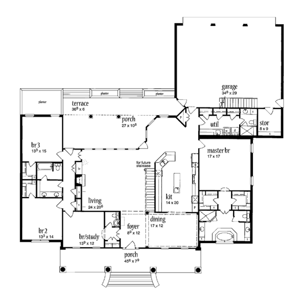 Architectural House Design - Classical Floor Plan - Main Floor Plan #36-509