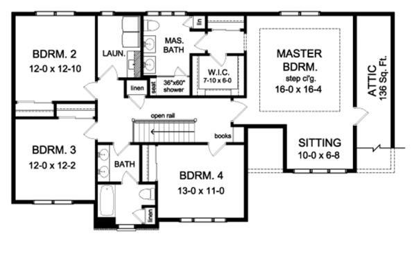 Architectural House Design - Colonial Floor Plan - Upper Floor Plan #1010-92