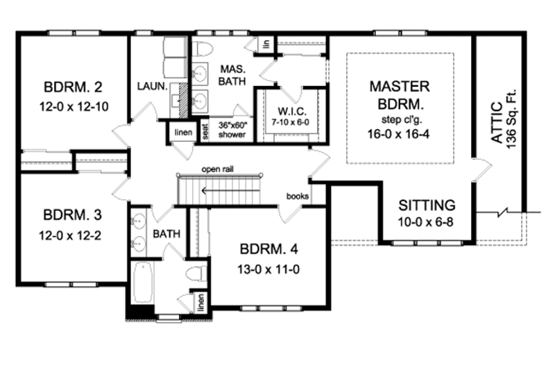 House Blueprint - Floor Plan - Upper Floor for Colonial House Plan #1010-92 - 4 bed, 2.5 bath