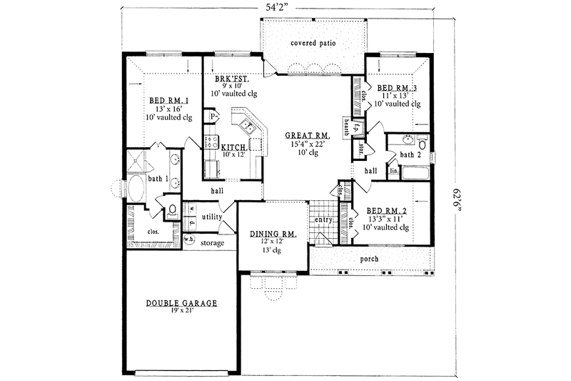 Dream House Plan - Floor Plan - Main Floor for Country House Plan #42-635 - 3 bed, 2 bath