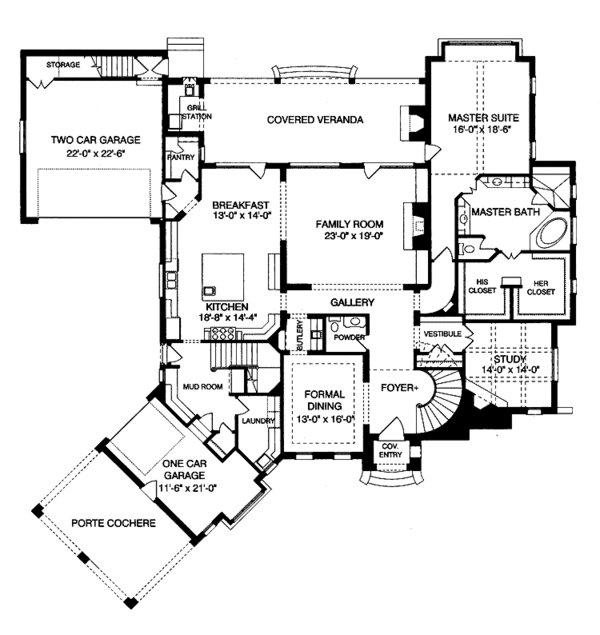 House Blueprint - Tudor Floor Plan - Main Floor Plan #413-904