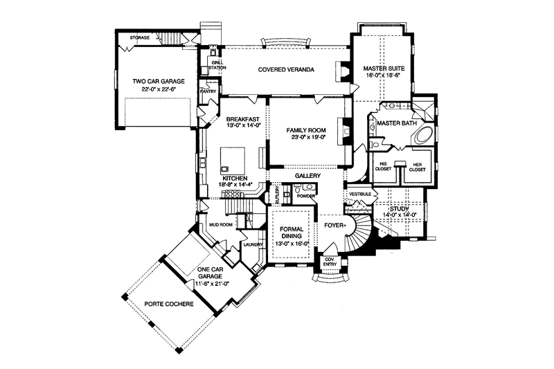 Architectural House Design - Floor Plan - Main Floor for Tudor House Plan #413-904 - 4 bed, 4.5 bath