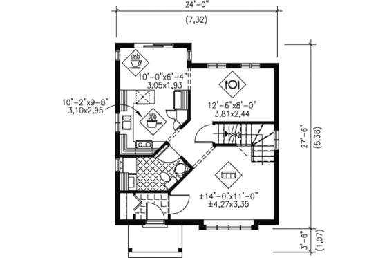 Floor Plan - Main Floor for European House Plan #25-4014 - 3 bed, 1.5 bath