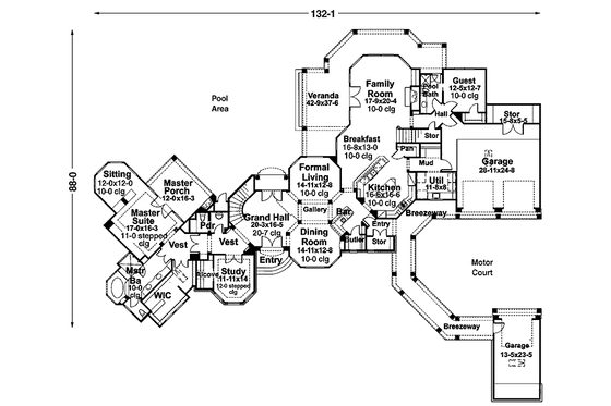 Floor Plan - Main Floor for European House Plan #120-219 - 5 bed, 5.5 bath