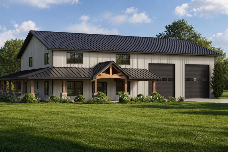 House Blueprint - Exterior - Front Elevation 2 for Barndominium House Plan #1064-492 - 4 bed, 3.5 bath
