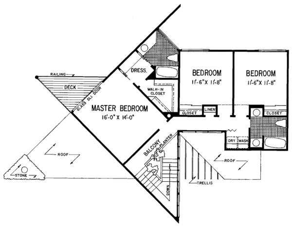 House Blueprint - Contemporary Floor Plan - Upper Floor Plan #72-1060