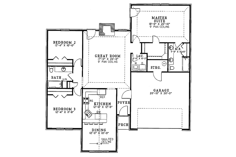 Architectural House Design - Floor Plan - Main Floor for Ranch House Plan #17-3204 - 3 bed, 2 bath
