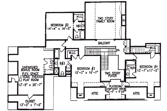Floor Plan - Upper Floor for Southern House Plan #54-114 - 4 bed, 3.5 bath