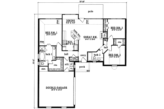 Floor Plan - Main Floor for Cottage House Plan #42-301 - 3 bed, 2 bath