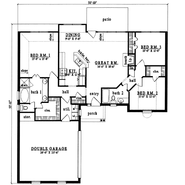 Floor Plan - Main Floor for Cottage House Plan #42-301 - 3 bed, 2 bath
