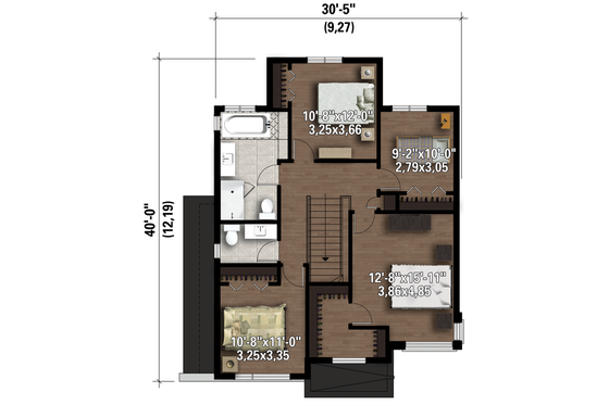 Floor Plan - Upper Floor 1 for Contemporary House Plan #25-4607 - 4 bed, 1 bath