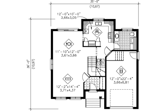 Floor Plan - Main Floor for European House Plan #25-4154 - 4 bed, 1.5 bath