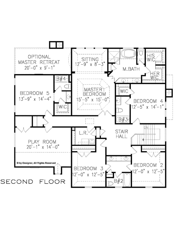 Architectural House Design - Traditional Floor Plan - Upper Floor Plan #54-342