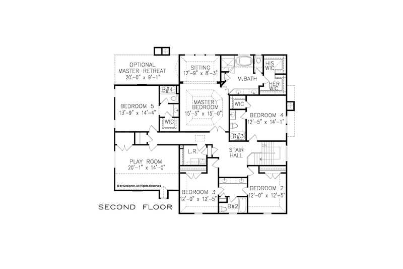 Home Plan - Floor Plan - Upper Floor for Traditional House Plan #54-342 - 5 bed, 4.5 bath