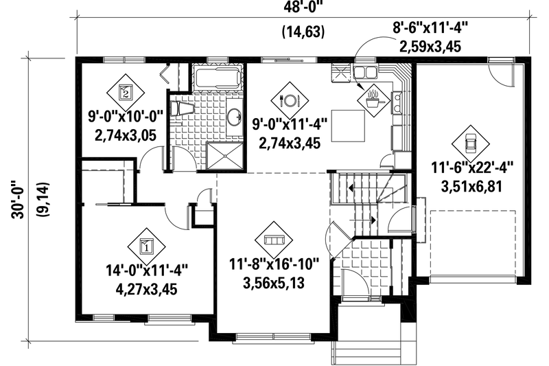 Dream House Plan - Floor Plan - Main Floor for Contemporary House Plan #25-4273 - 2 bed, 1 bath