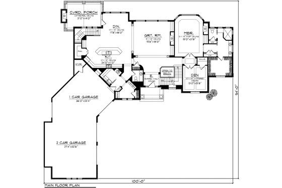 Floor Plan - Main Floor for European House Plan #70-1129 - 4 bed, 4.5 bath