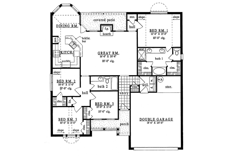 Home Plan - Floor Plan - Main Floor for Ranch House Plan #42-529 - 4 bed, 2 bath