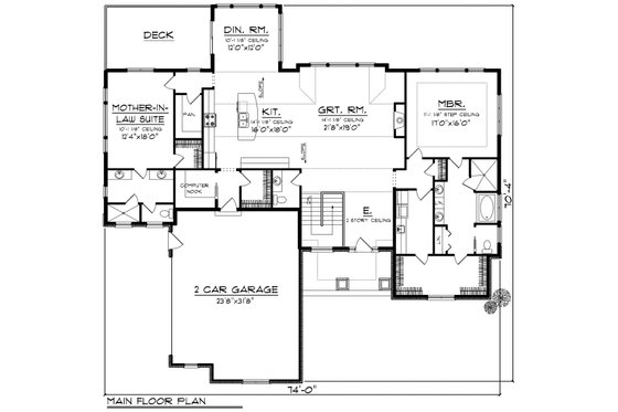 Floor Plan - Main Floor for Ranch House Plan #70-1175 - 2 bed, 2.5 bath