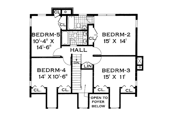 Floor Plan - Upper Floor for Colonial House Plan #3-275 - 5 bed, 3.5 bath