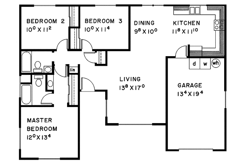 Home Plan - Floor Plan - Main Floor for Contemporary House Plan #60-764 - 3 bed, 2 bath