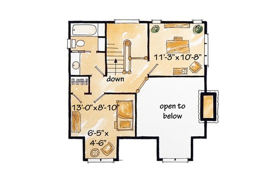 Floor Plan - Upper Floor for Cabin House Plan #942-25 - 2 bed, 2 bath